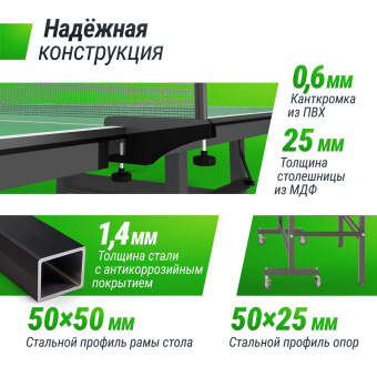 Профессиональный теннисный стол UNIX Line 25 mm MDF, Green