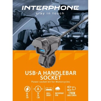 USB-A розетка 5V 2A с кабелем 1,7 м на трубчатый руль